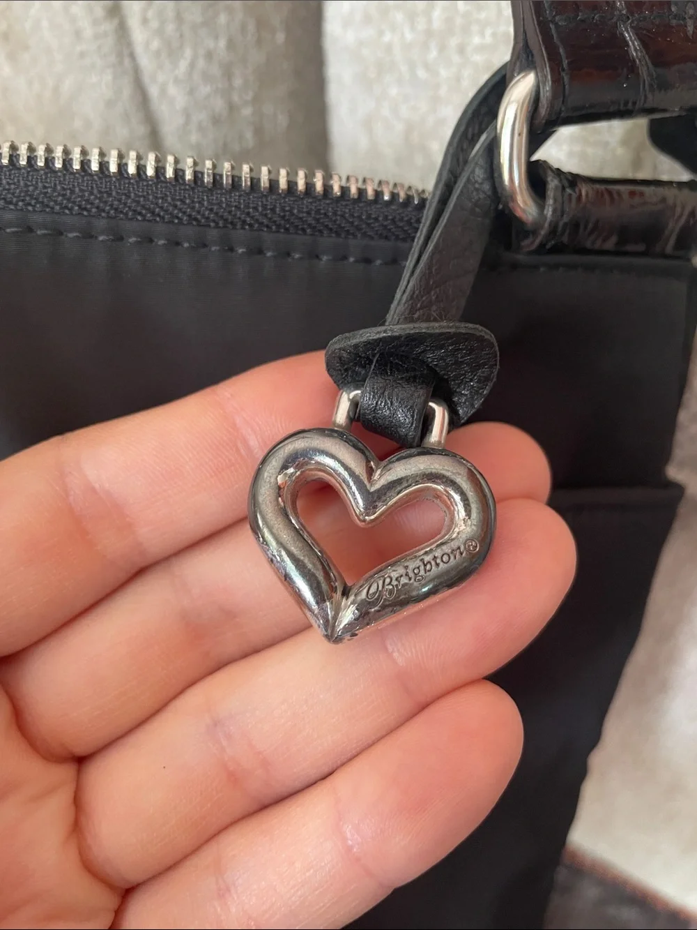 Brighton Brown Croc Embossed Crossbody Adjustable Bag With Silver Heart